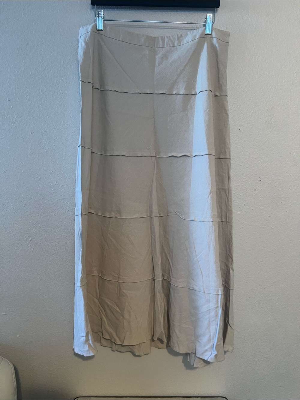 Roz & Ali Cream Tiered Maxi Skirt linen blend